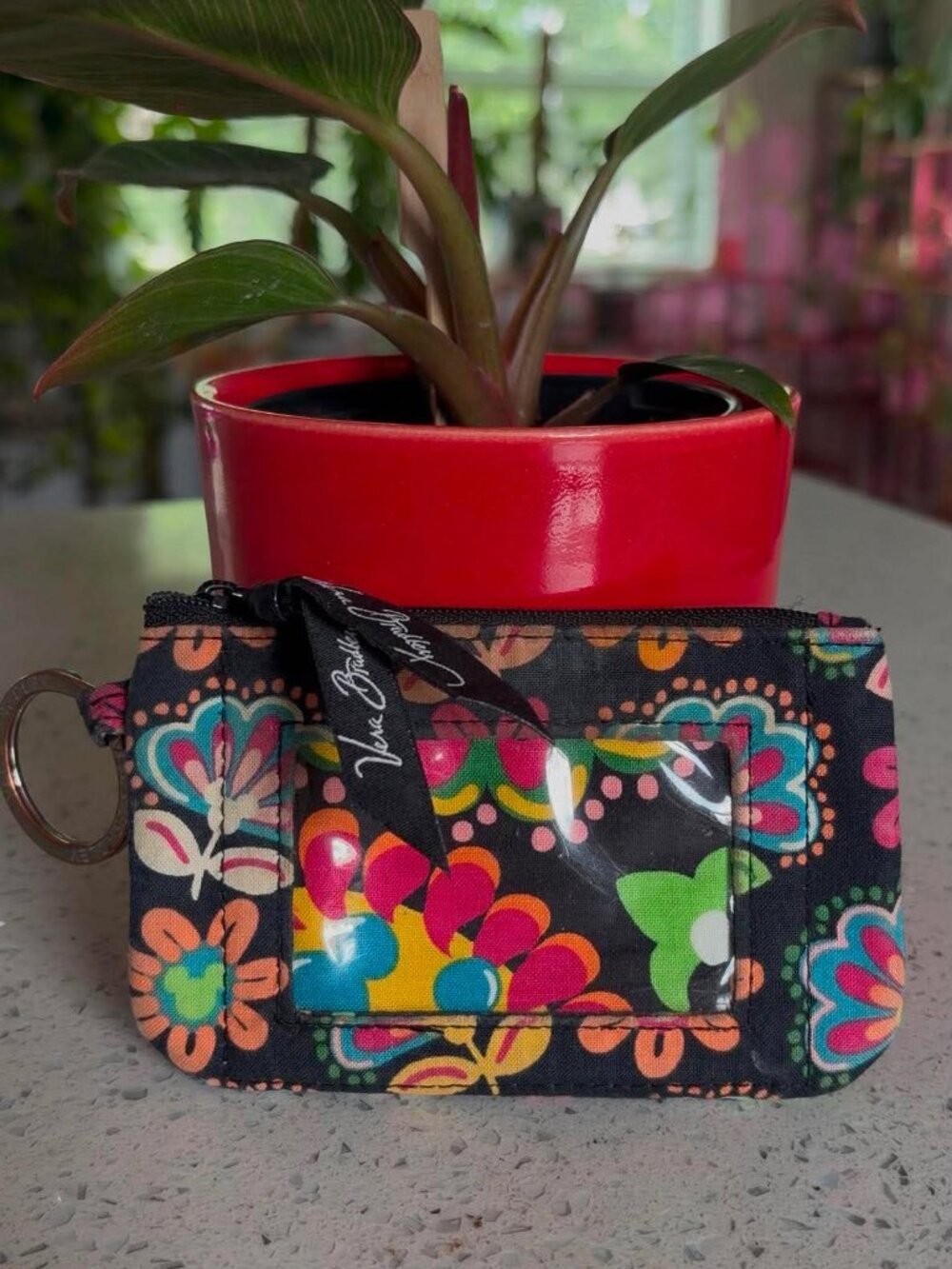 Vera Bradley Floral Zip ID Case Coin Purse Keychain Card Holder Wallet